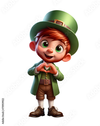 A happy Leprechaun for St. Patrick's Day using the I LOVE YOU hand gesture isolated on a transparent background