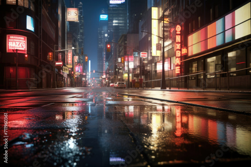 Building urban street wet night road rain traffic light architecture people dark city © SHOTPRIME STUDIO