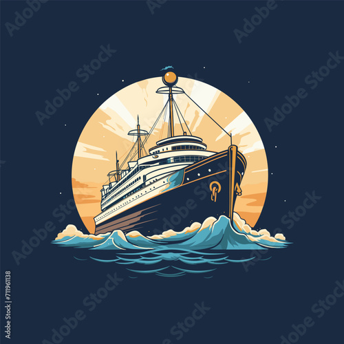 Ship retro logo design vector illustration