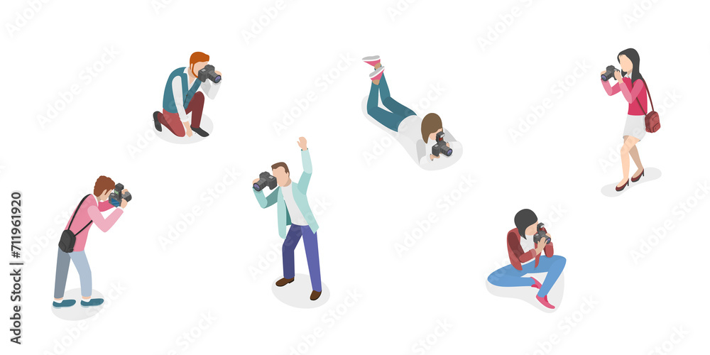 3D Isometric Flat  Set of Photographers, Creative Profession or Occupation