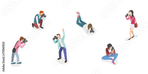 3D Isometric Flat Set of Photographers, Creative Profession or Occupation