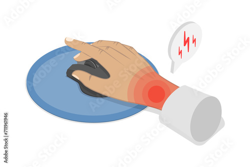Fototapeta Naklejka Na Ścianę i Meble -  3D Isometric Flat  Conceptual Illustration of Tunnel Syndrome, Common Condition Among Keyboard Users