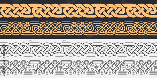 Celtic knot braided frame border ornament. Seamless ribbon.