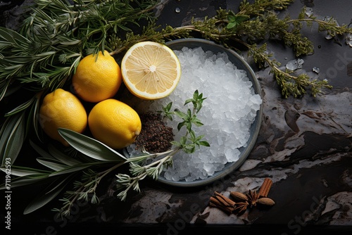 An outdoor display of vibrant citrus fruits, including tangy lemons, sweet meyer lemons, and bitter oranges, creates a refreshing and mouth-watering plate of ice and lemons