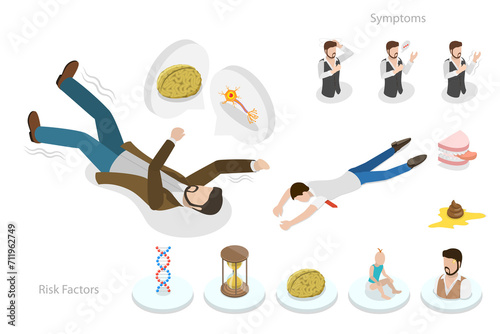 3D Isometric Flat  Conceptual Illustration of Epily, Stages and Phases of a Seizure photo