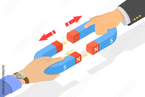 Φωτογραφία 3D Isometric Flat  Conceptual Illustration of Magnetic Force, Physics and Scienc