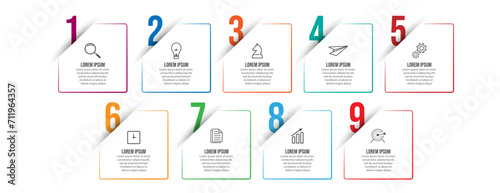 Vector Infographic simple design with 9 options or steps. thin line, Can be used for presentation banners, workflow layouts, flow charts, infographics, your business presentations