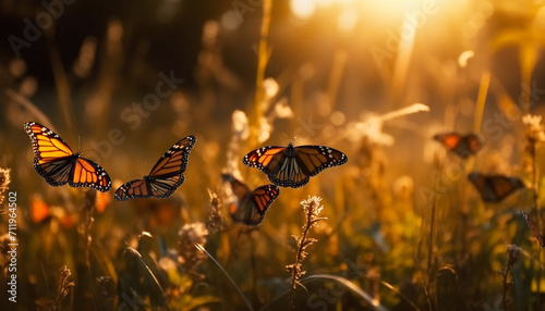 A vibrant butterfly dances in the meadow, showcasing nature elegance generated by AI