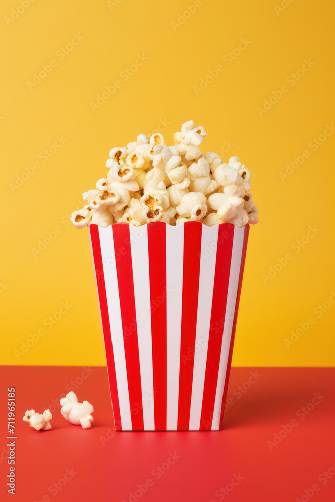 Delicious Popcorn Snack on Red Background: A Tasty, Crunchy Classic Movie Treat