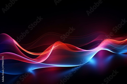 Colorful neon waves on dark background with glowing lines. Futuristic and abstract. Generative AI