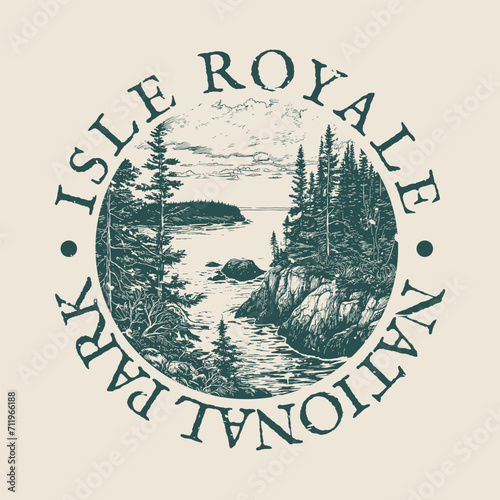 Isle Royale, Michigan, United States Illustration Clip Art Design Shape. National Park Vintage Icon Vector Stamp. photo