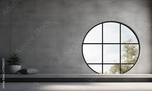 3d render inside old building window wall view white walls and concrete floor, in the style of constantin brancusi, living materials