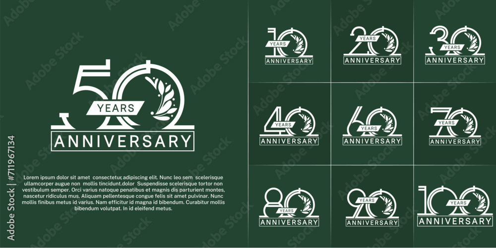set of anniversary logotype white color with ornament for special celebration event