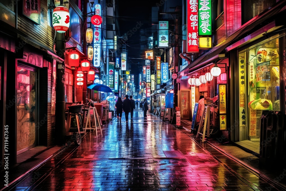Small street at night in an asian city