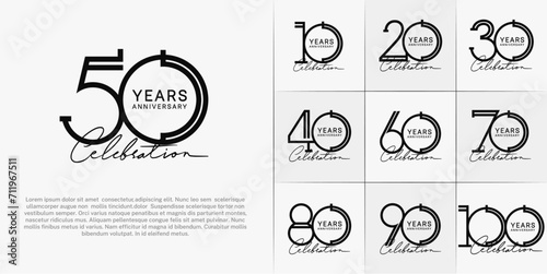 set of anniversary logotype black color and calligraphy for special celebration event