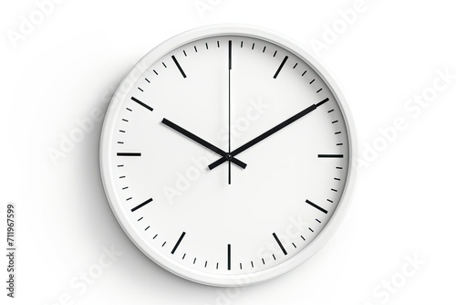Minimalist white clock on white background photo