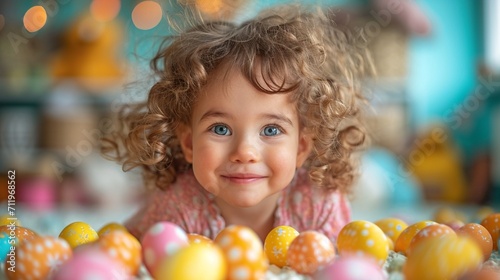 little girl with easter eggs