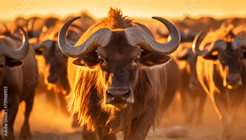 Animal nature cattle mammal horned cow outdoors Africa farm sunset agriculture generated by AI © Jemastock