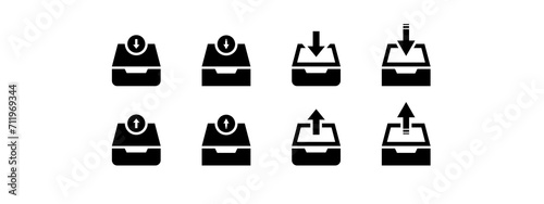 inbox and outbox icon. box with arrow in black color design. photo