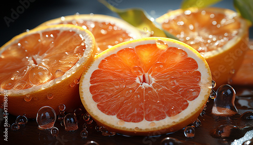 Fresh citrus slice, juicy orange, refreshing drink, healthy eating generated by AI