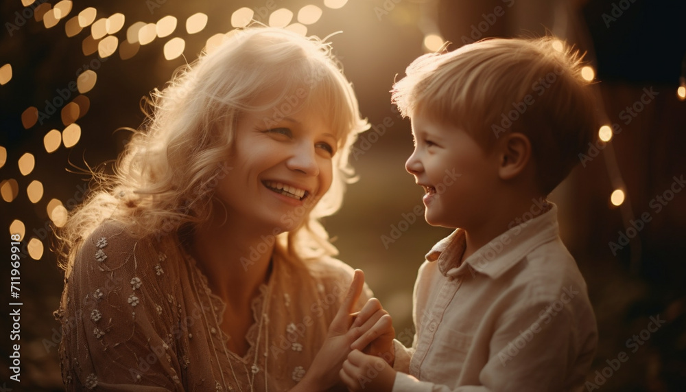 Smiling child, happiness, cheerful boys, cute family, togetherness, love generated by AI Smiling child, happiness, cheerful boys, cute family, togetherness, love generated by AI
