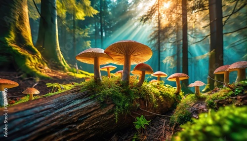 The mushrooms in the forest.