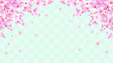 桜の和風フレーム背景　和柄　市松模様　桜吹雪　飾り枠　素材　お花見　入学　卒業　入園　卒園　入社　ひなまつり　ひな祭り　イメージ　16:9