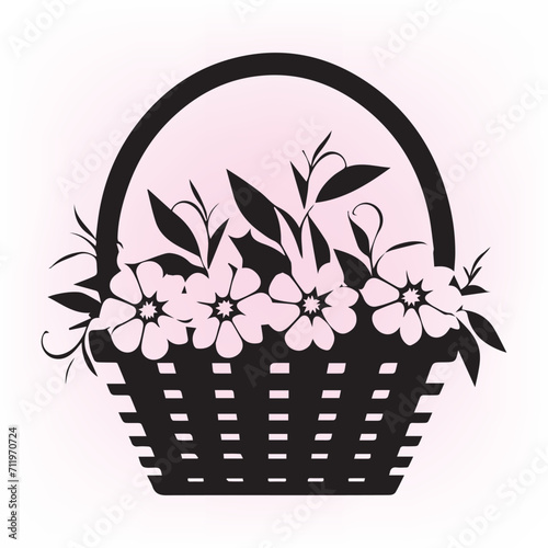 Flower basket , vector icon, bouquet of flower