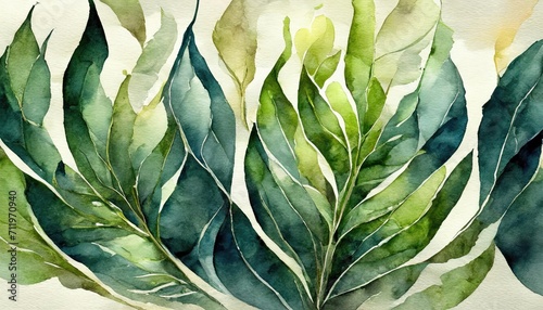 Watercolor floral collection. Illustration set with green wild leaves.