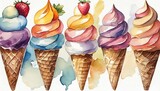 Watercolor ice cream hand drawn illustration set