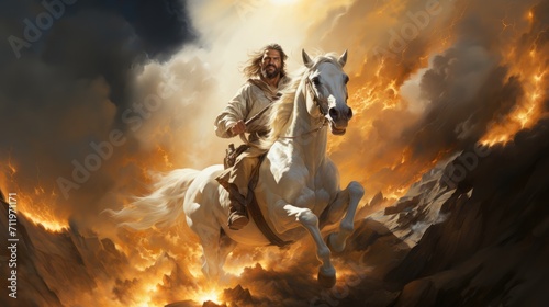 jesus Riding white horse in heaven. © Алина Бузунова