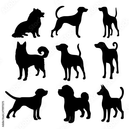 Isolated dogs on the white background. Dogs silhouettes. Vector EPS 10.	