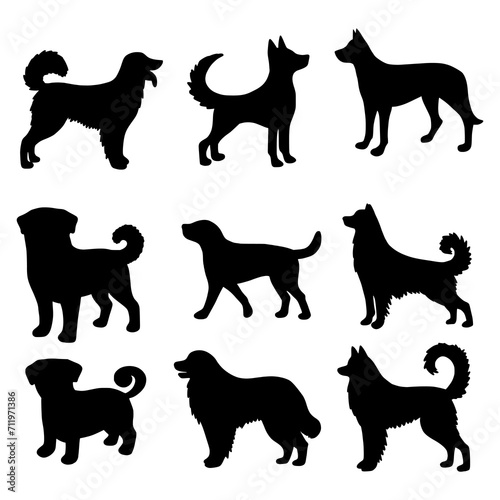 Isolated dogs on the white background. Dogs silhouettes. Vector EPS 10.	
