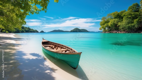 Wooden Boat Moored on a Tropical Beach