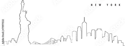 アメリカ、ニューヨークの街並みの風景による背景素材　線画 photo