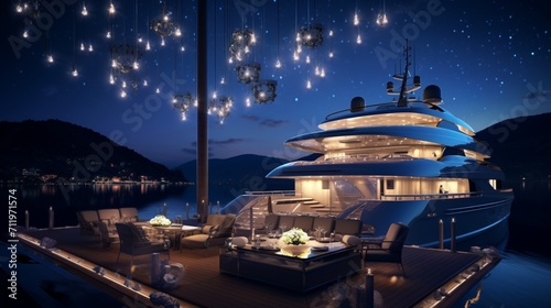 Highlight a superyacht's sophisticated lighting system as it sails under a canopy of twinkling stars. © Azeem