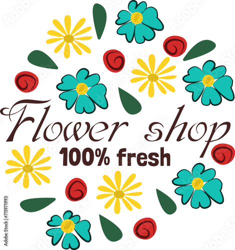 Floral logo for flower shop with fresh blossoms and leaves. 100 fresh slogan ...