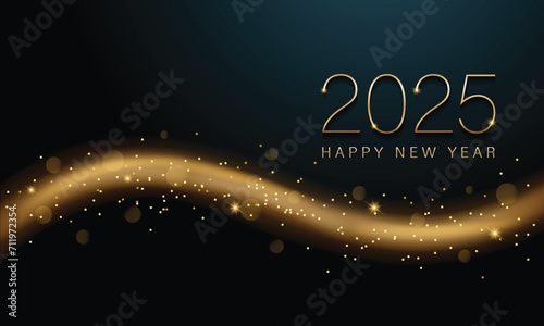 Canvas Print 2025 New year with Abstract shiny color gold wave design element and glitter effect on dark background