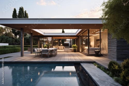 Trendy home with a deck overlooking the garden © InfiniteStudio