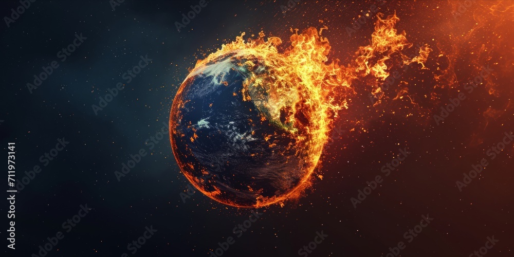 Earth on Fire or Burning Down. Global Warming and Climate Change. Concept of Save the Planet and Environmental Conservation