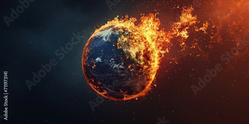 Earth on Fire or Burning Down. Global Warming and Climate Change. Concept of Save the Planet and Environmental Conservation