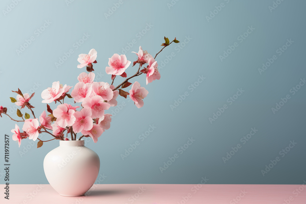 Eglantine in a vase isolated background, space on right for copy text, card concept