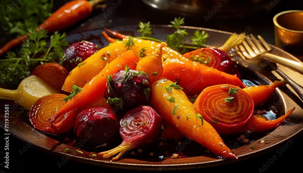 Freshness and healthy eating grilled vegetarian meal with carrot and onion generated by AI