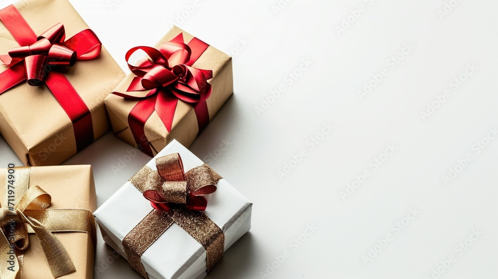 gift boxes tied with ribbons on a White background gift boxes tied with ribbons on a White background