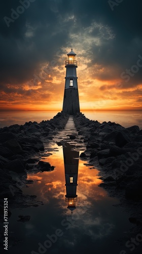 lighthouse at sunset © Shijil