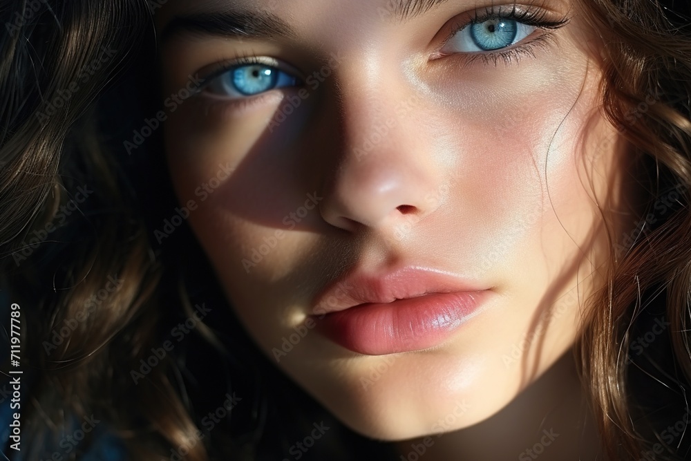 portrait of a beautiful caucasian woman with blue eyes and brown hair portrait of a beautiful caucasian woman with blue eyes and brown hair