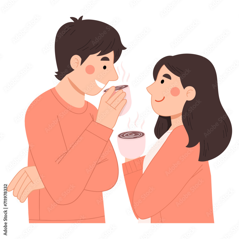 Vector illustration of romantic couple's morning coffee Vector illustration of romantic couple's morning coffee