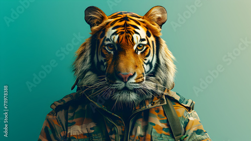 Tiger in Camouflage Jacket photo