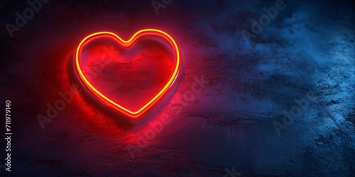 Neon heart shaped light on a dark background.