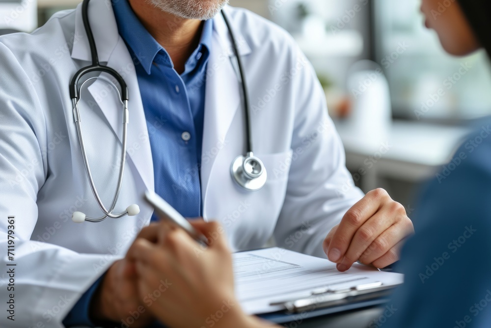 Doctor consulting with a patient experiencing chest discomfort. Doctor consulting with a patient experiencing chest discomfort.